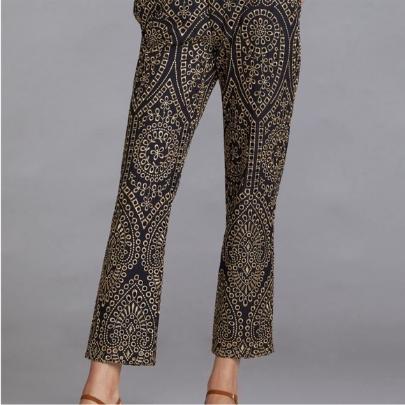 Kasia / Anthropologie Black and Gold Patterned Women's Pants NWT - Picture 3 of 9